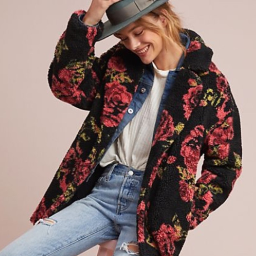 Anthropologie Winter Roses Coat